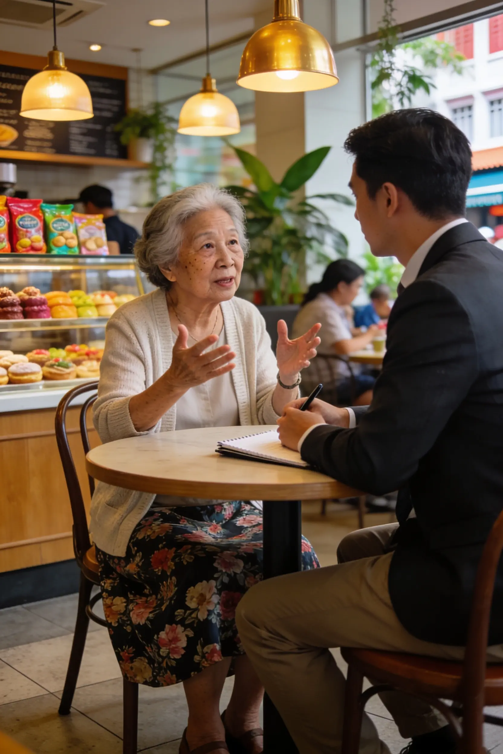 Senior couple reviewing estate planning documents with a legal advisor.